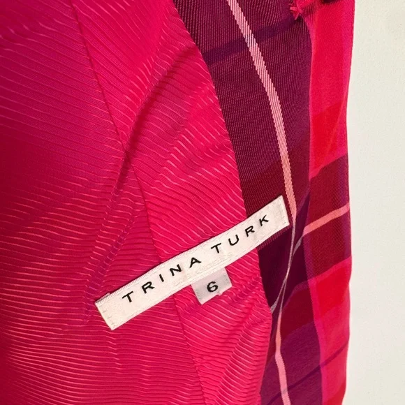 Trina Turk Pink and Red Blazer Structured Plaid Jacket 6 - Picture 3 of 7